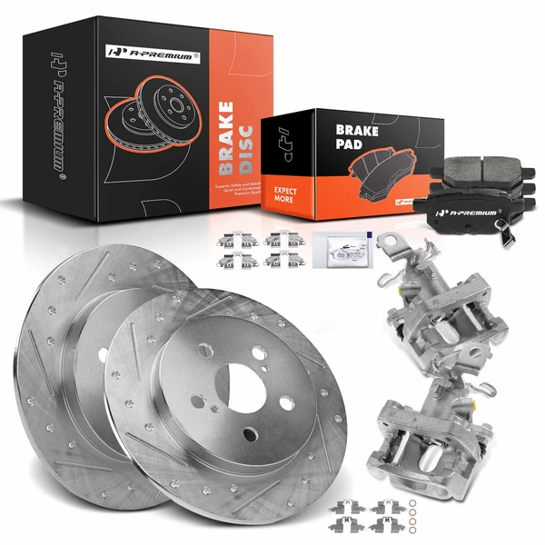 8 Pcs Rear Drilled Brake Rotors & Pads + Brake Calipers for 2009-2010 Pontiac Vibe