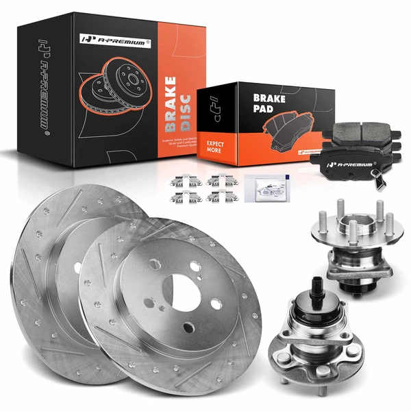 8 Pcs Rear Drilled Brake Rotor & Pads + Wheel Hub Bearing for Pontiac Vibe Toyota