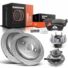 8 Pcs Rear Drilled Brake Rotor & Pads + Wheel Hub Bearing