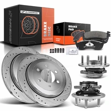 8 Pcs Rear Drilled Brake Rotor & Pads + Wheel Hub Bearing