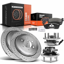 8 Pcs Rear Drilled Brake Rotor & Pads + Wheel Hub Bearing