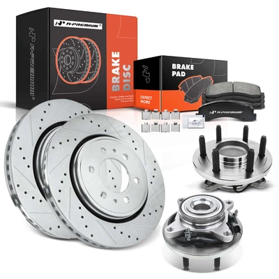 8 Pcs Front Drilled Brake Rotor & Pads + Wheel Hub Bearing