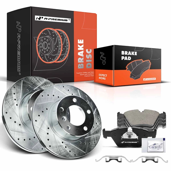 Drilled & Slotted Disc Brake Rotors and Ceramic Pads Kit, 6 Pcs, Front Driver & Passenger, A-Premium, APBRPS978