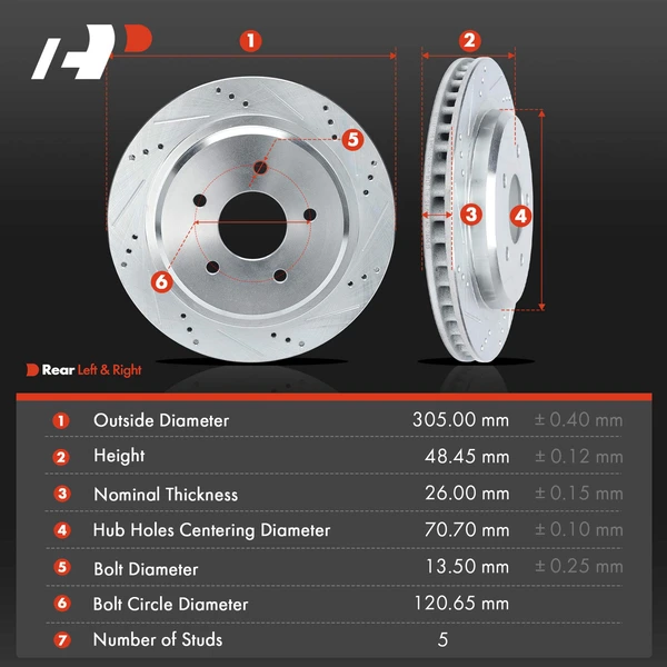 Drilled & Slotted Disc Brake Rotors and Ceramic Pads Kit, 6 Pcs, Rear Driver & Passenger, A-Premium, APBRPS1522
