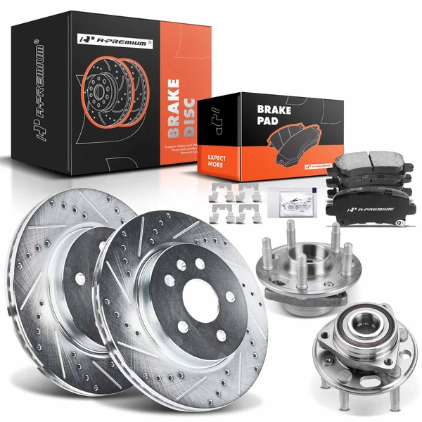 8 Pcs Rear Drilled Brake Rotor & Pads + Wheel Hub Bearing for 2014-2017 2020 Chevrolet Impala