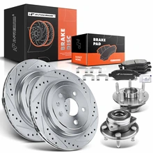 8 Pcs Rear Drilled Brake Rotor & Pads + Wheel Hub Bearing