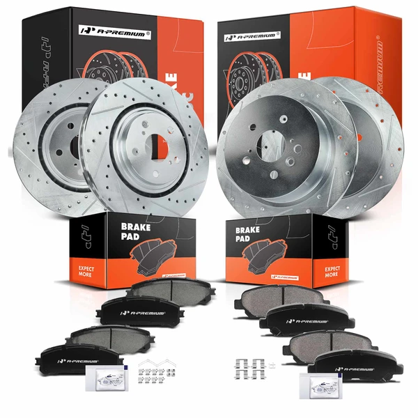 2008-2014 Toyota Highlander Brake Rotor and Pad Kit, 12 Pcs, Front & Rear, A-Premium, APBRPS620