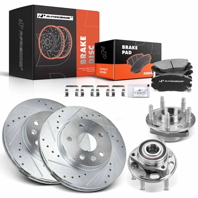 8 Pcs Front Drilled Brake Rotor & Pads + Wheel Hub Bearing