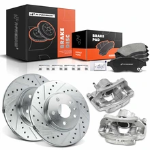 2011-2015 Chevrolet Cruze Drilled & Slotted Disc Brake Rotors and Ceramic Pads Kit with Calipers, 8 Pcs, Front Driver & Passenger, A-Premium, APBRPS529