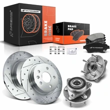 8 Pcs Front Drilled Brake Rotor & Pads + Wheel Hub Bearing