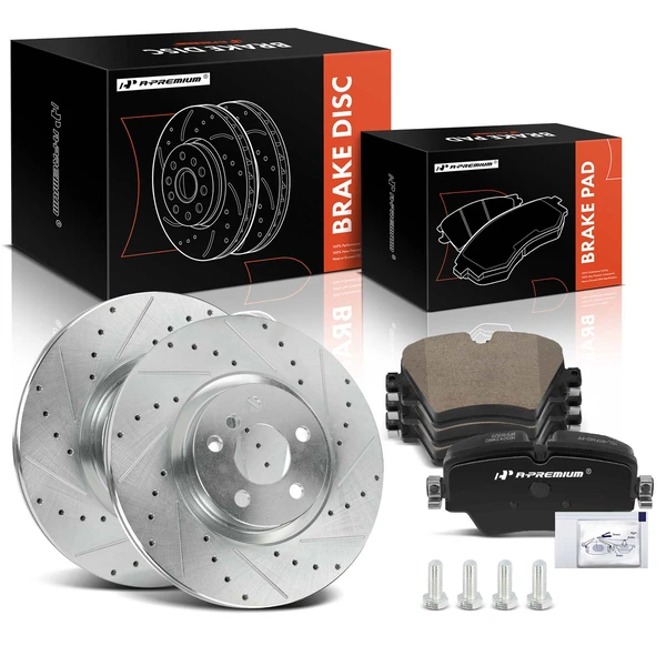 Drilled & Slotted Disc Brake Rotors and Ceramic Pads Kit, 6 Pcs, Front Driver & Passenger, A-Premium, APBRPS1524