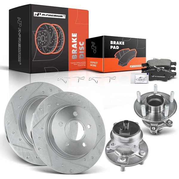 8 Pcs Rear Drilled Brake Rotor & Pads + Wheel Hub Bearing for Ford Focus 12-18