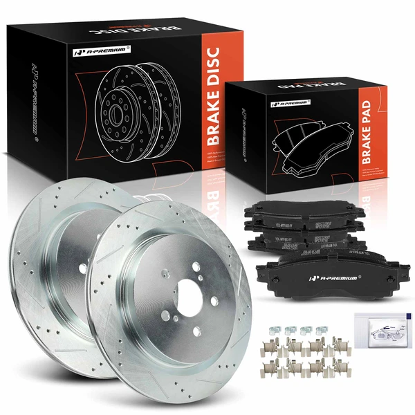 Drilled & Slotted Disc Brake Rotors and Ceramic Pads Kit, 6 Pcs, Rear Driver & Passenger, A-Premium, APBRPS1526