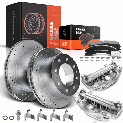 8 Pcs Rear Drilled Brake Rotors & Ceramic Brake Pads & Brake Calipers
