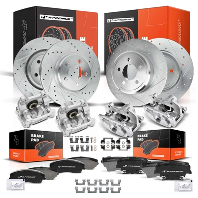 16 Pcs Front & Rear Drilled Brake Rotors & Pads + Brake Calipers