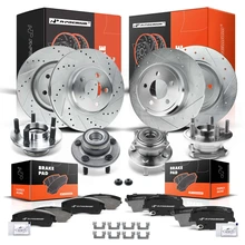 16 Pcs Front & Rear Drilled Brake Rotor & Pads + Wheel Hub Bearing