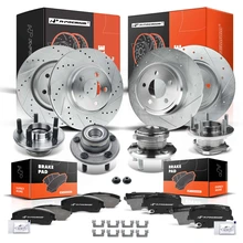 16 Pcs Front & Rear Drilled Brake Rotor & Pads + Wheel Hub Bearing