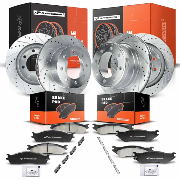 2003-2008 Dodge Ram 3500 Brake Pad and Rotor Kit, 12 Pcs, Front & Rear, A-Premium, APBRPS238