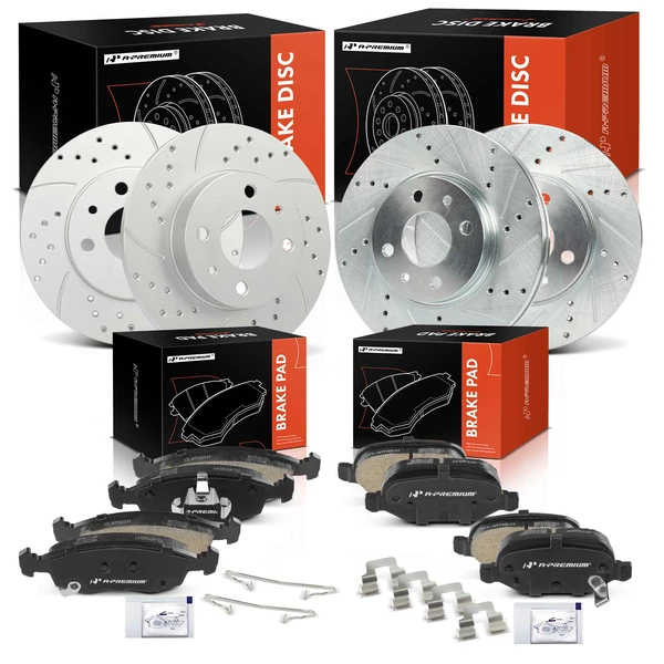 Drilled & Slotted Disc Brake Rotors and Ceramic Pads Kit, 12 Pcs, Front & Rear, A-Premium, APBRPS1529