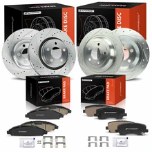 12 Pcs Front & Rear Drilled Brake Rotors & Ceramic Brake Pads