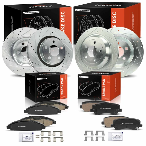 Drilled & Slotted Disc Brake Rotors and Ceramic Pads Kit, 12 Pcs, Front & Rear, A-Premium, APBRPS1531