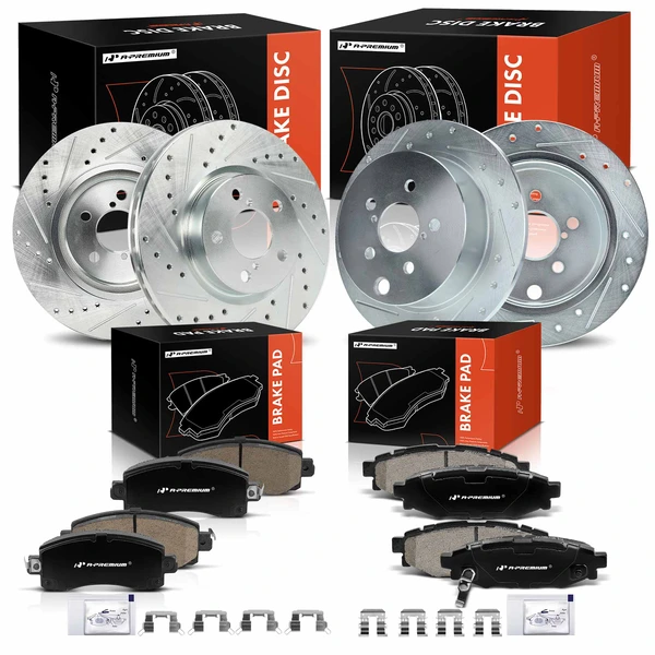 2017-2019 Subaru Impreza Drilled & Slotted Disc Brake Rotors and Ceramic Pads Kit, 12 Pcs, Front & Rear, A-Premium, APBRPS1532