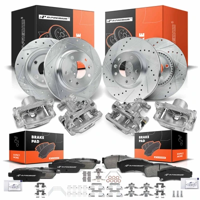 16 Pcs Front & Rear Drilled Brake Rotors & Pads + Brake Calipers