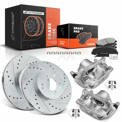 8 Pcs Front Drilled Brake Rotors & Pads + Brake Calipers