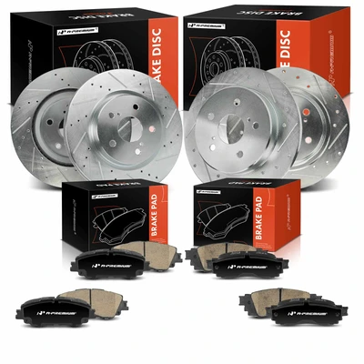 12 Pcs Front & Rear Drilled Rotors & Ceramic Brake Pads