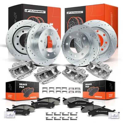 16 Pcs Front & Rear Drilled Brake Rotors & Pads + Brake Calipers