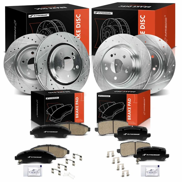 Drilled & Slotted Disc Brake Rotors and Ceramic Pads Kit, 12 Pcs, Front & Rear, A-Premium, APBRPS1324