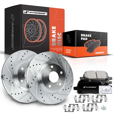 Front Drilled Rotors & Ceramic Brake Pads