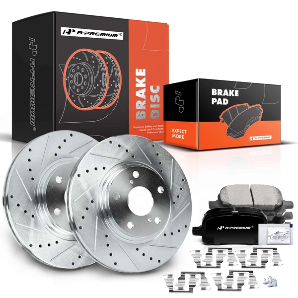 Drilled & Slotted Disc Brake Rotors and Ceramic Pads Kit, 6 Pcs, Front Driver & Passenger, A-Premium, APBRPS629