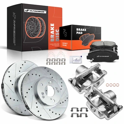 8 Pcs Front Drilled Brake Rotors & Pads + Brake Calipers