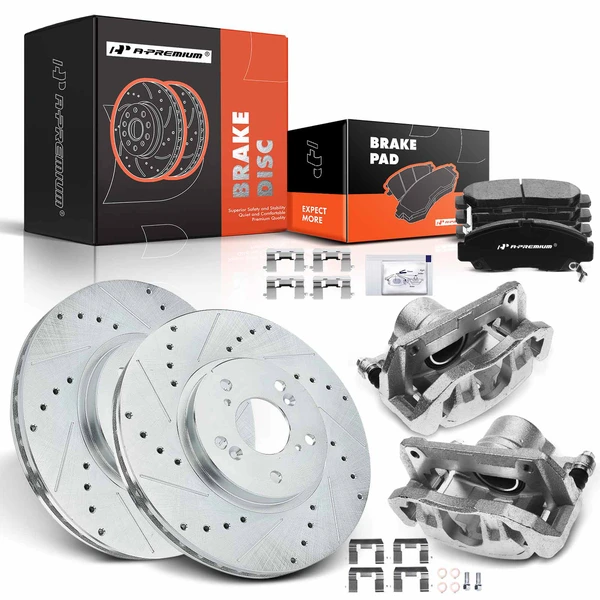 8 Pcs Front Drilled Brake Rotors & Pads + Brake Calipers for Acura CL TL Honda Accord 03-11