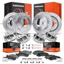 16 Pcs Front & Rear Drilled Brake Rotors & Pads + Brake Calipers for 2013-2016 GMC Savana 3500