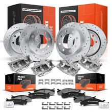 16 Pcs Front & Rear Drilled Brake Rotors & Pads + Brake Calipers