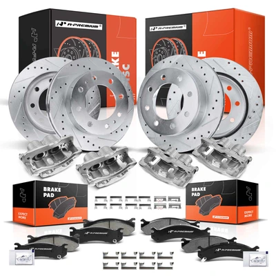 16 Pcs Front & Rear Drilled Brake Rotors & Pads + Brake Calipers