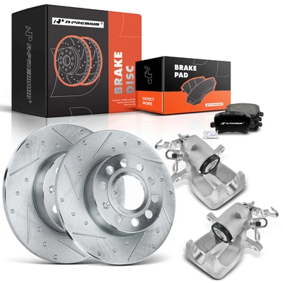 8 Pcs Rear Drilled Brake Rotors & Pads + Brake Calipers