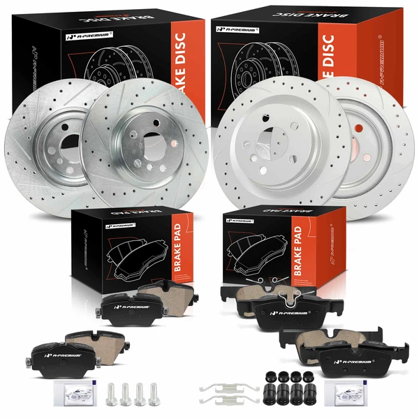 Drilled & Slotted Disc Brake Rotors and Ceramic Pads Kit, 12 Pcs, Front & Rear, A-Premium, APBRPS1537
