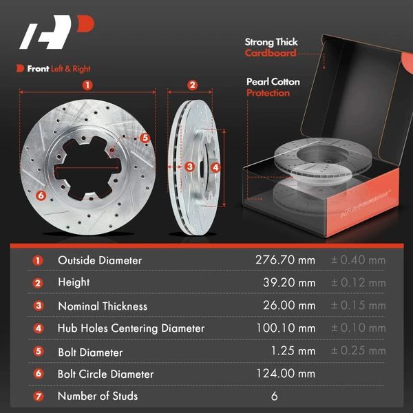 Drilled & Slotted Disc Brake Rotors and Ceramic Pads Kit, 6 Pcs, Front Driver & Passenger, A-Premium, APBRPS1536