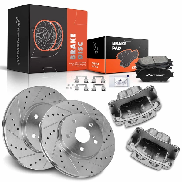 8 Pcs Front Drilled Brake Rotors & Pads + Brake Calipers for Lexus ES300 2002-2003