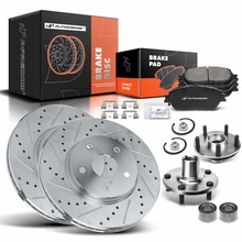 8 Pcs Front Drilled Brake Rotor & Pads + Wheel Hub Bearing