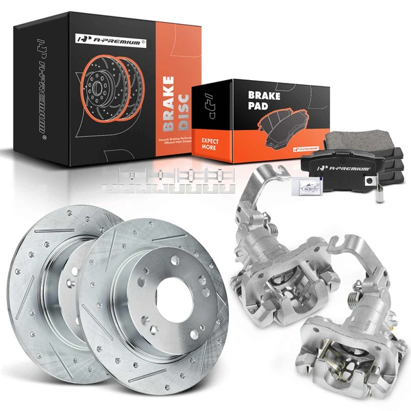 8 Pcs Rear Drilled Brake Rotors & Pads + Brake Calipers for 2004-2008 Acura TSX