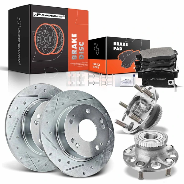 8 Pcs Rear Drilled Brake Rotor & Pads + Wheel Hub Bearing for Honda Accord 2003-2007