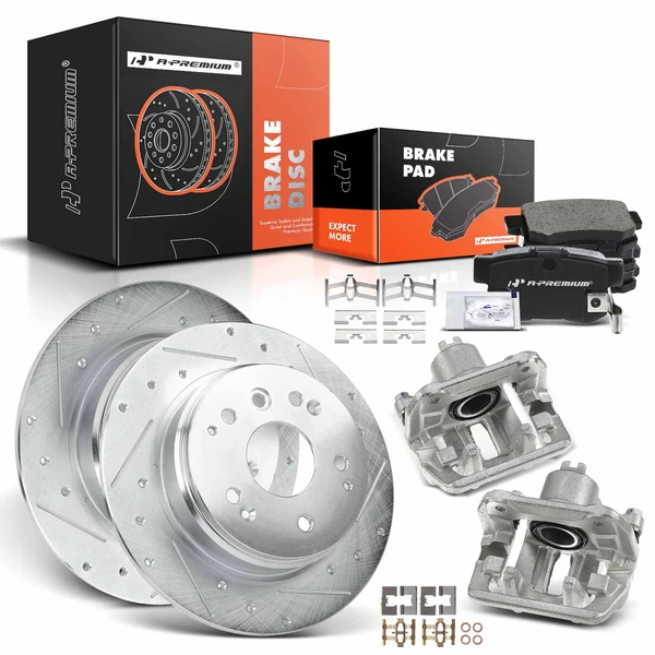 8 Pcs Rear Drilled Brake Rotors & Pads + Brake Calipers for Honda Element 2004-2011