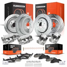 16 Pcs Front & Rear Drilled Brake Rotors & Pads + Brake Calipers