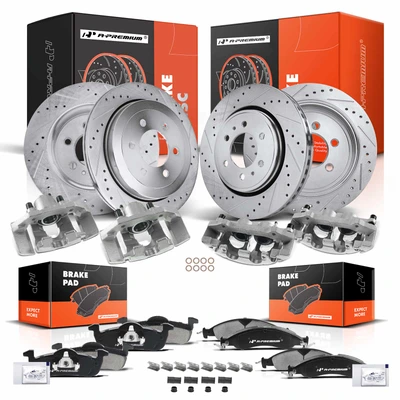 16 Pcs Front & Rear Drilled Brake Rotors & Pads + Brake Calipers