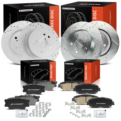 12 Pcs Front & Rear Drilled Brake Rotors & Ceramic Brake Pads