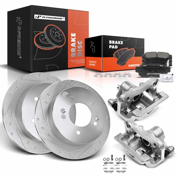 8 Pcs Rear Drilled Brake Rotors & Pads + Brake Calipers for Hyundai Sonata Kia Optima 06-10